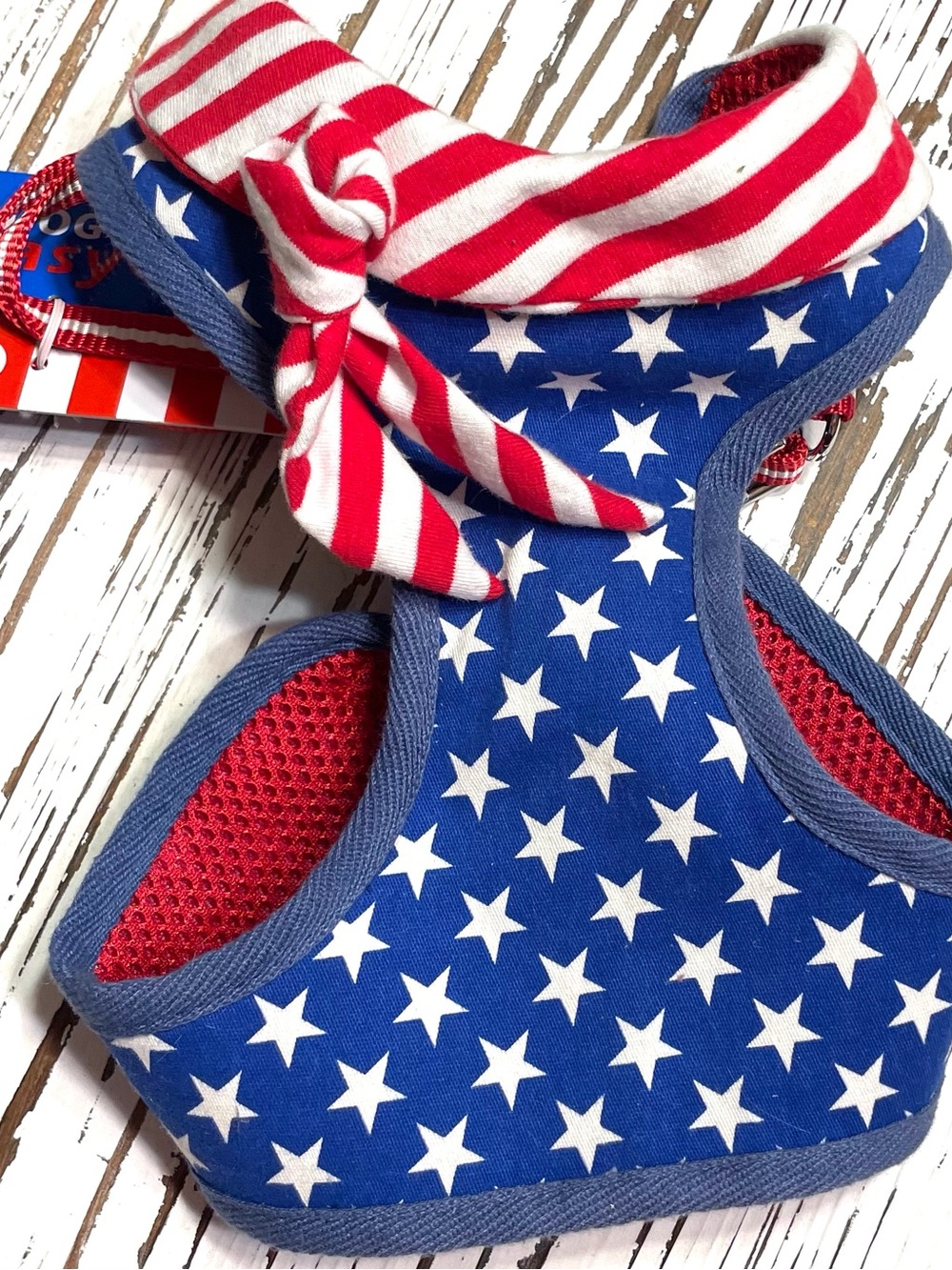 Patriotic Stars & Stripes Pet Harness - Red, White & Blue with Matching Leash Lg